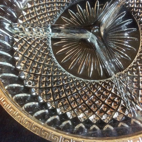 Lead Crystal Divided Plate Dish Metal Rim Serving Tray Classic Dinnerware - Picture 5 of 5